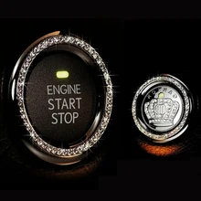 New Crystal Rhinestone Car Engine Start Stop Ignition Key Ring Car Interior Decor One-Key Engine Ignition Push Button Decorative
