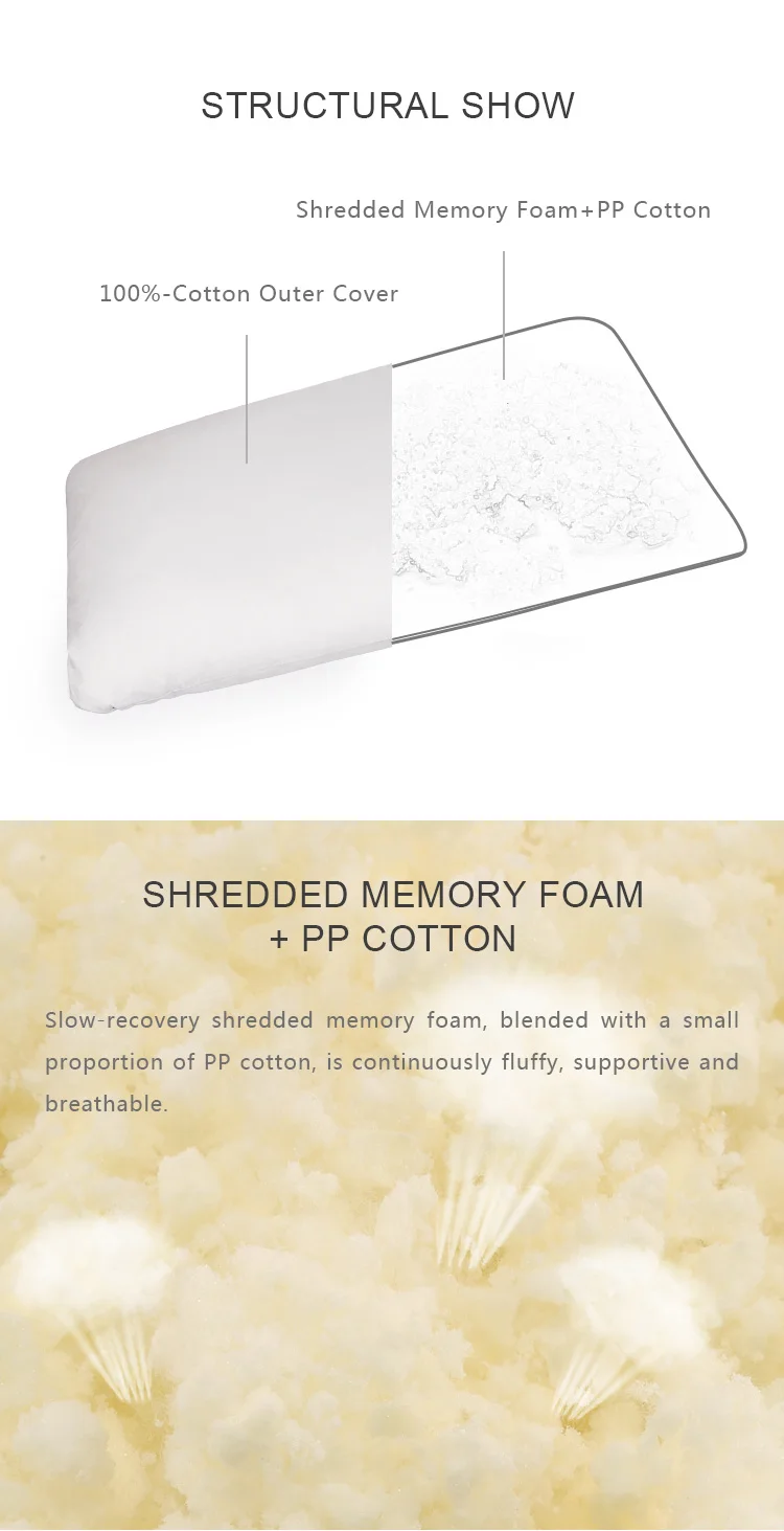 Shredded Memory Foam Pillow 100 Polyurethane Elastic Bamboo Pillow