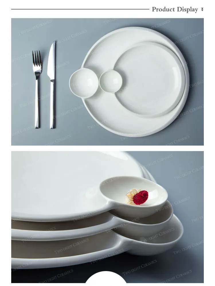 Chaozhou porcelain set wholesale ceramic round bulk dinner plate attached with sauce dish
