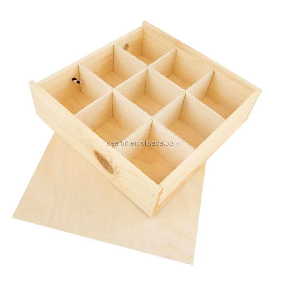 Slide Wooden Box With Dividers 9 Compartments Wood Gift Sliding Lid Wine Product On