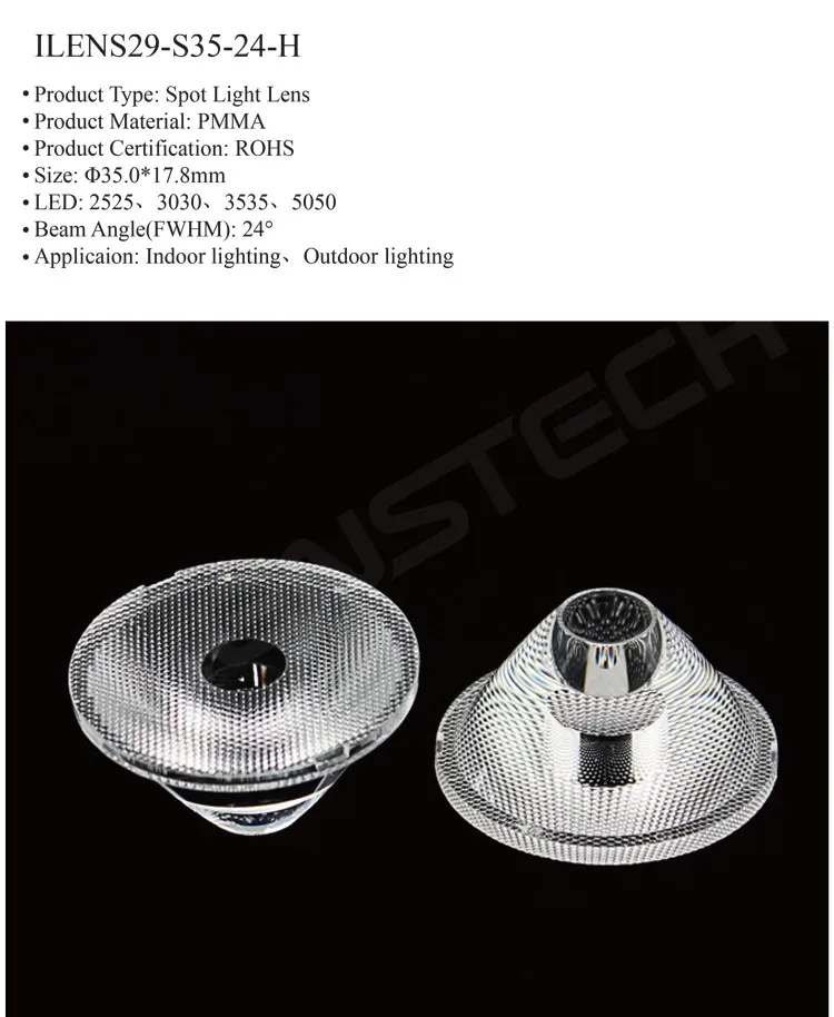 35x17.8mm led single lens 24 degree rgb led lens