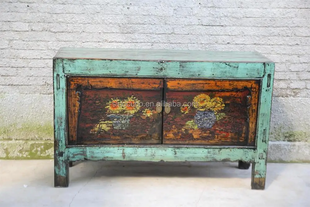 Asian Antique Furniture Rustic Sideboard Painted Mongolia Furniture