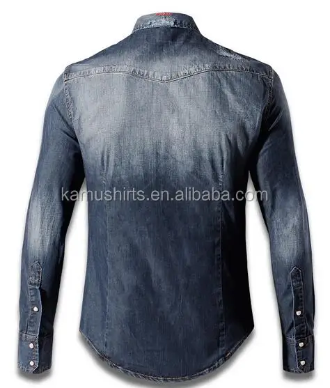 Man Denim Casual Shirts Cotton Washed Long Sleeve Denim Shirt for Men
