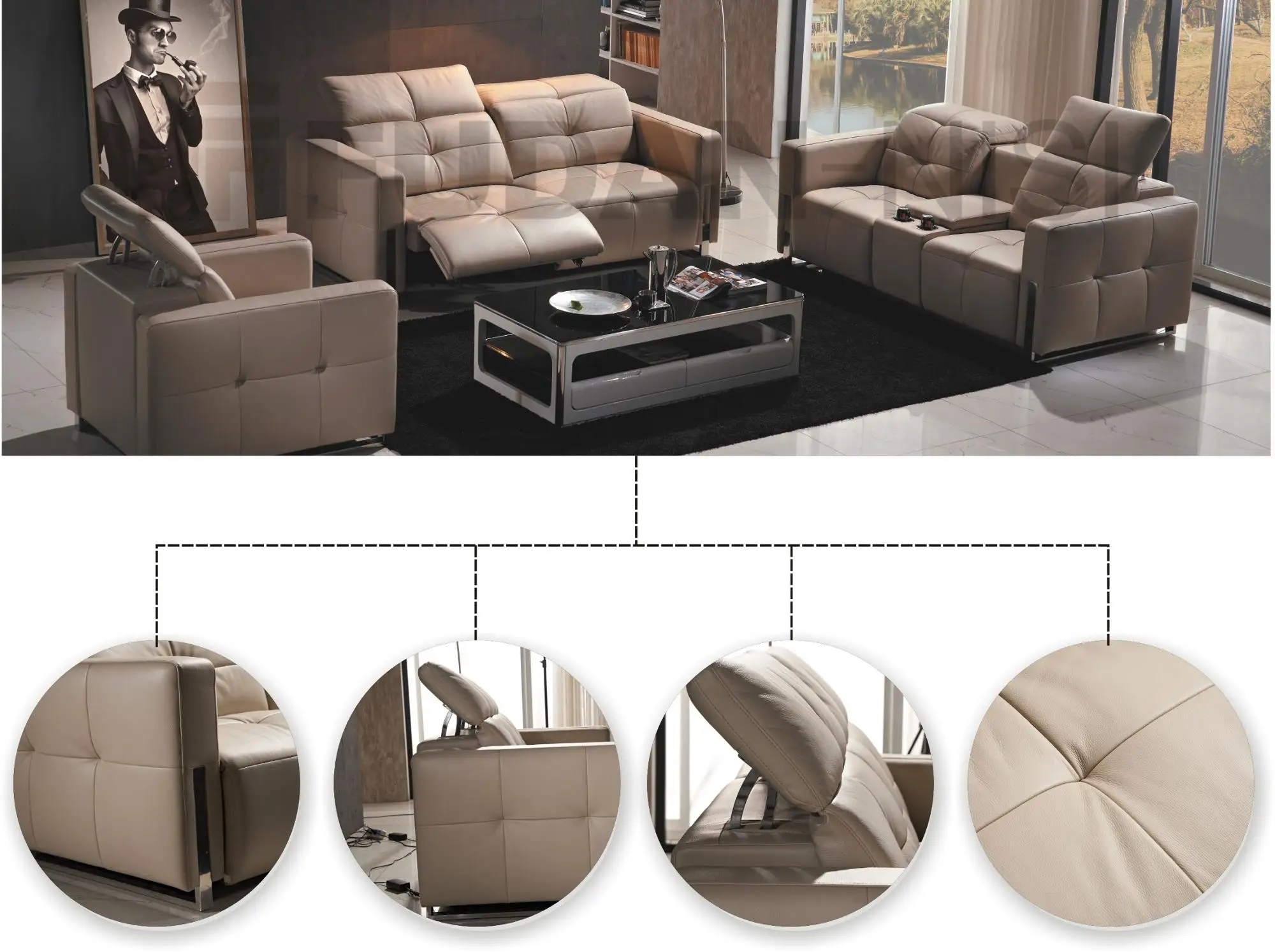 Electric Recliner Couch Set With Built In Cup Holders And Storage Console For Your Convenience