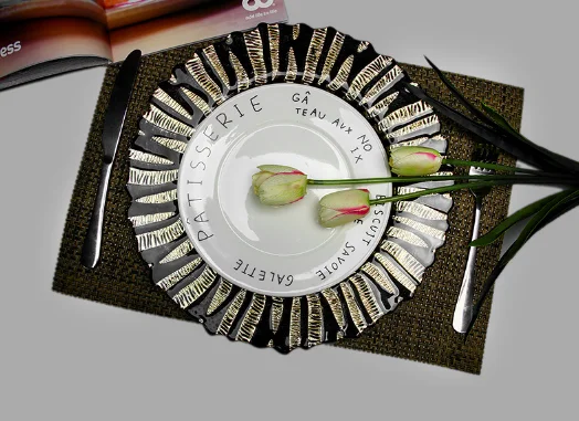 Tableware Market in Guangzhou Gold Silver Rim Glass Charger Plate Under Plate