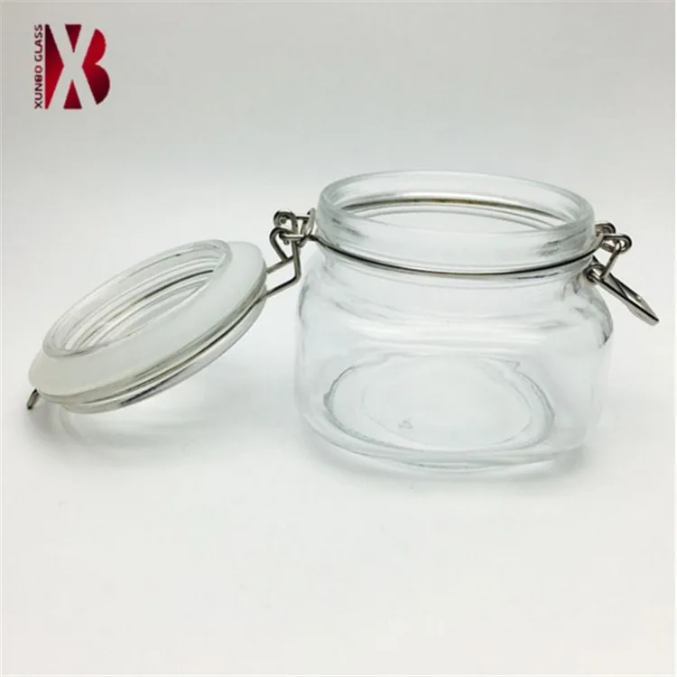 Square Empty Glass Jar With Lock Swing Top Glass Lid 500ml Wholesale