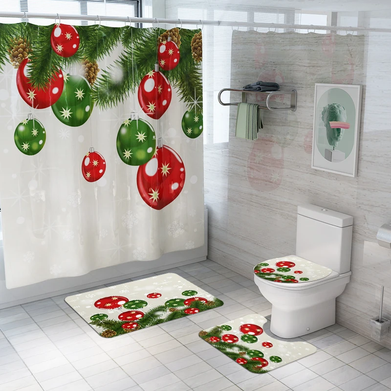 Ready to ship Christmas design Santa Claus polyester fabric bathroom mat bath rug sets 72"*72" shower curtain