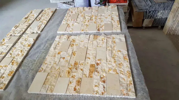 Natural Gold Culture Stone  Cream Beige Marble Exterior Wall Cladding