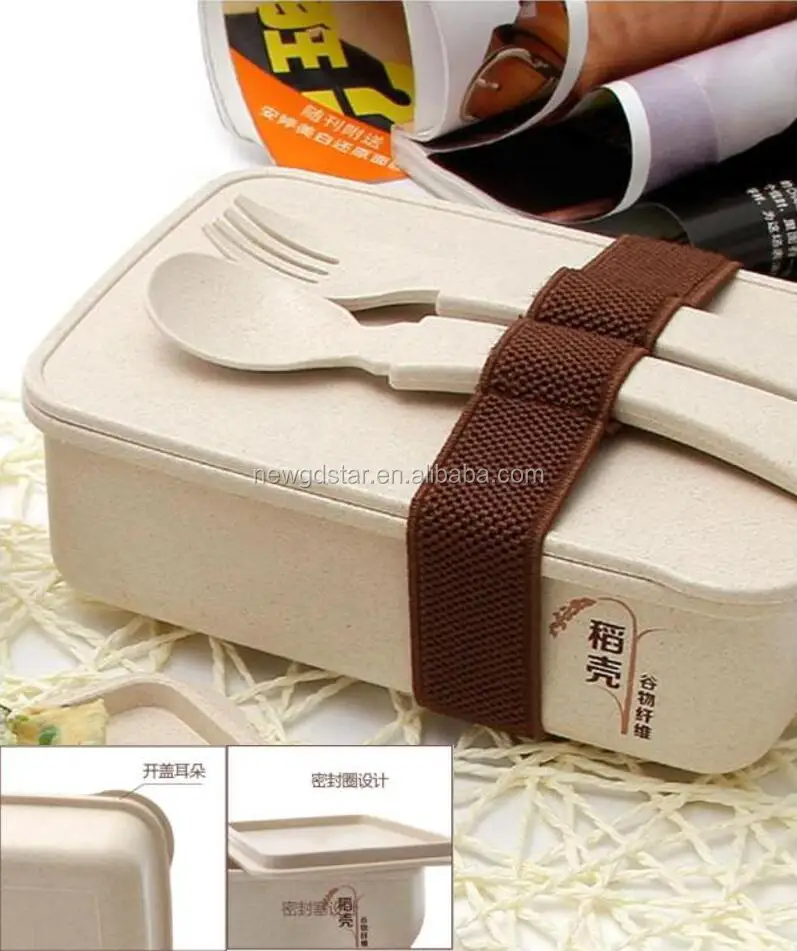 Outoors Students Microwavable Bamboo Rice Husk Fiber Bento Box