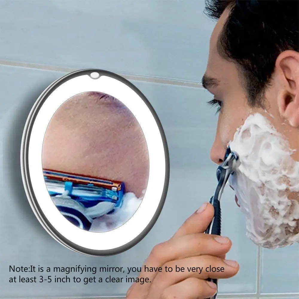 Antifog Plastic Round Side 5x Magnifying Led Light Wall Led Suction Cup Shaving Mirror Buy