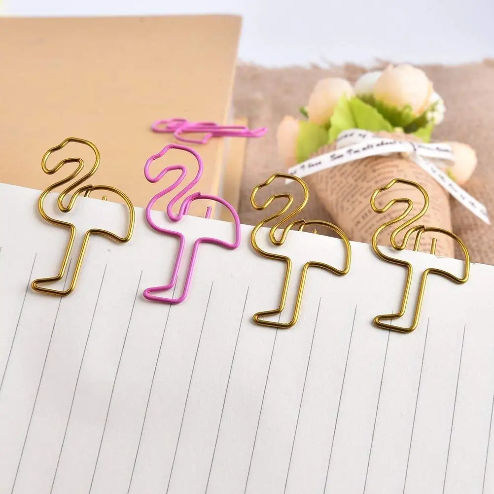 Paper Clips 24pcs Small Sizes Cute Flamingo Bookmark Clips for Office School Supplies (Pink and Gold)