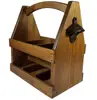 Wooden Beer Caddy - Handcrafted Bottle Carrier with Opener Holds a 6 Pack - Made of pine with a Clear Varnish