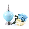 No5002 luxury chinese Blue glaze ceramics small mouth bottle with metal stand furnishing articles for home decorative