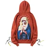 Side Lace-Up Embroidery Hoodies 2017 Autumn Virgin Mary Printed Oversized Sweatshirts Hip Hop Off Shoulder Streetwear