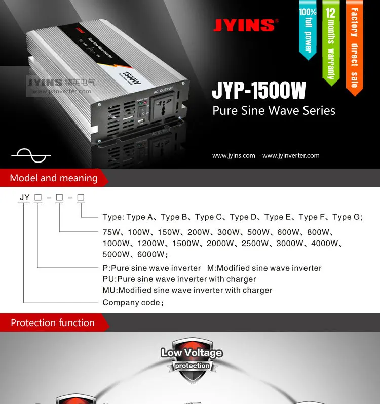1500W 12v 24v 48v dc to ac 110v 230v pure sine wave off grid power inverter