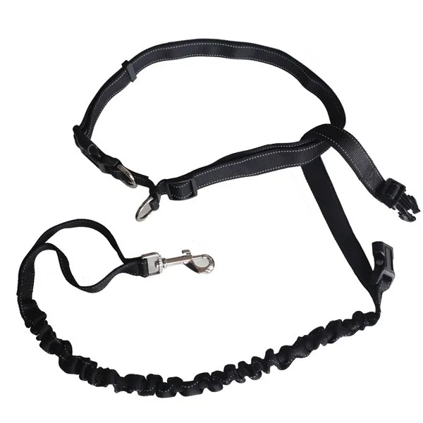Reflective Lightweight Black Nylon Bungee Hands Free Dog Leash Belt For
