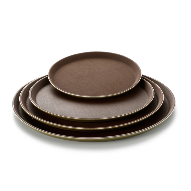 Wholesale Custom Black Small Plastic Round Serving Tray With Handles