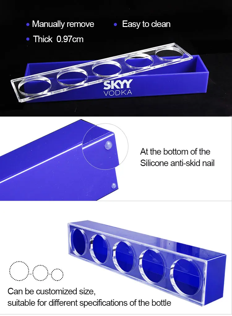 Bar Counter 5 Bottles Blue Acrylic Wine Display Rack/ Wine Bottle Holder