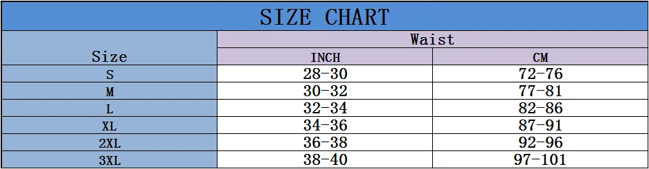 mens waist trainer size chart