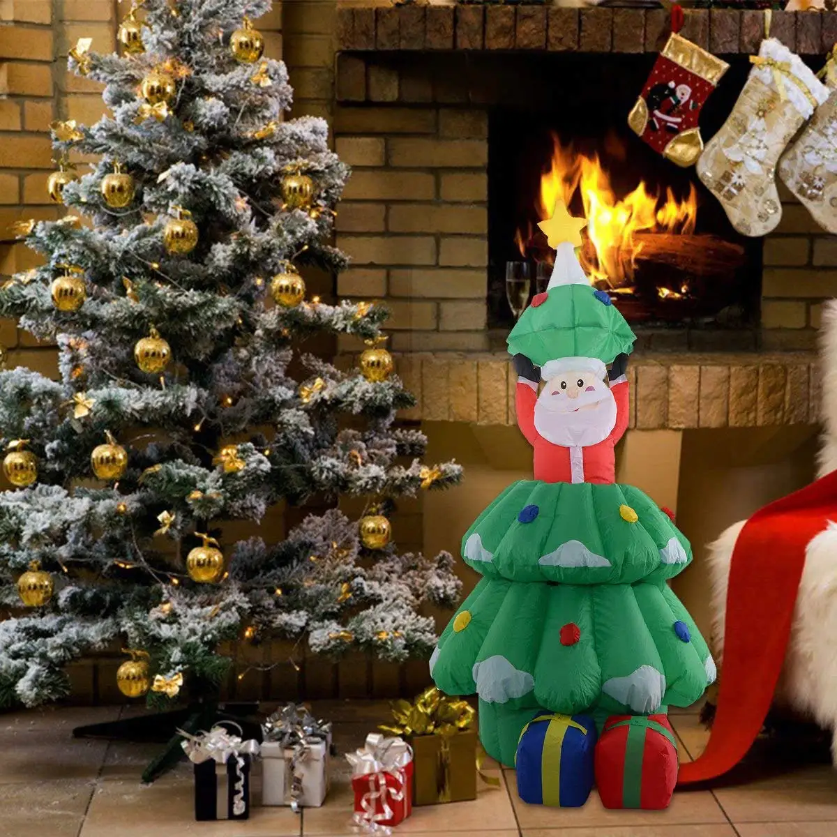 5 Ft Airblown Inflatable Santa Claus In Christmas Tree Decor Lawn Yard