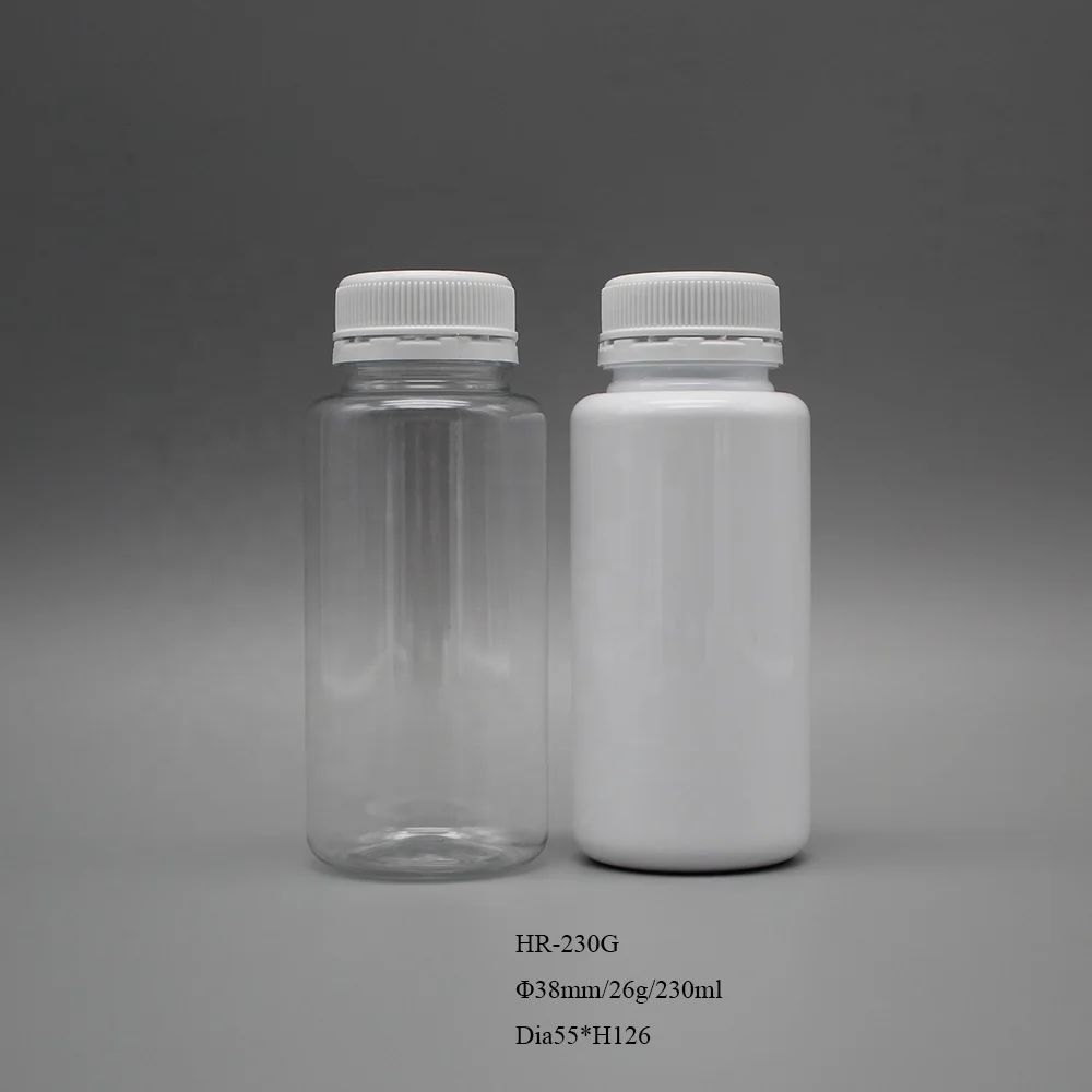 230cc clear round empty PET plastic medicine packaging bottle with plastic tamper proof sealing lid for pill and capsules