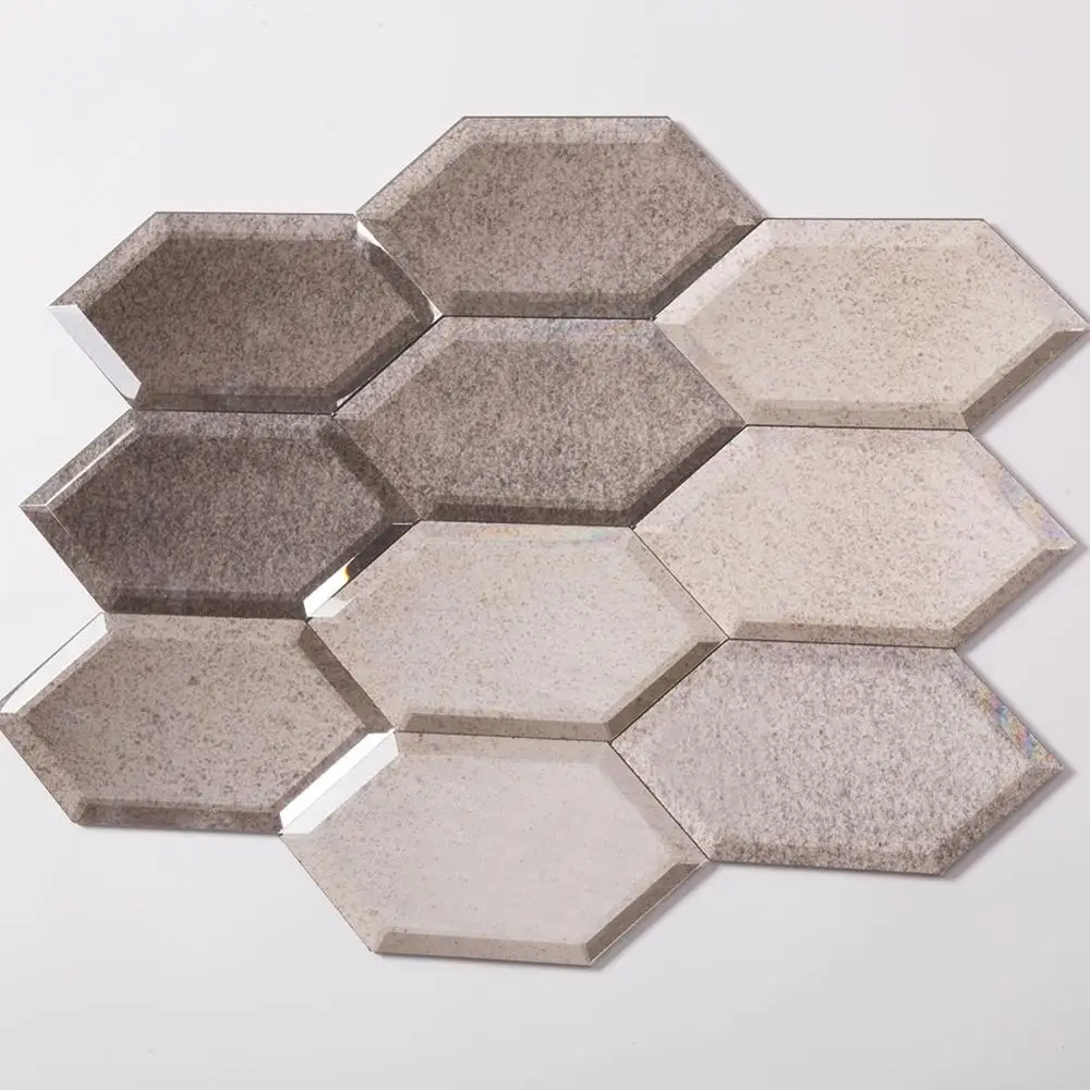 Bronze Antique Mirror Wall Tiles Hexagon Mirror Mosaic Tiles Sheet