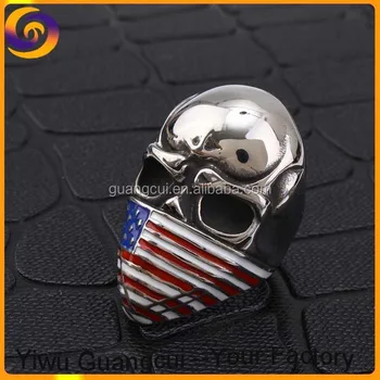 2017 Wholesale Stainless Steel Skull American Flag Ring Buy