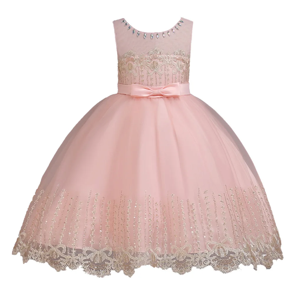 European Style Kid Embroidered Dress For Wedding Pink Bridesmaid Flower ...