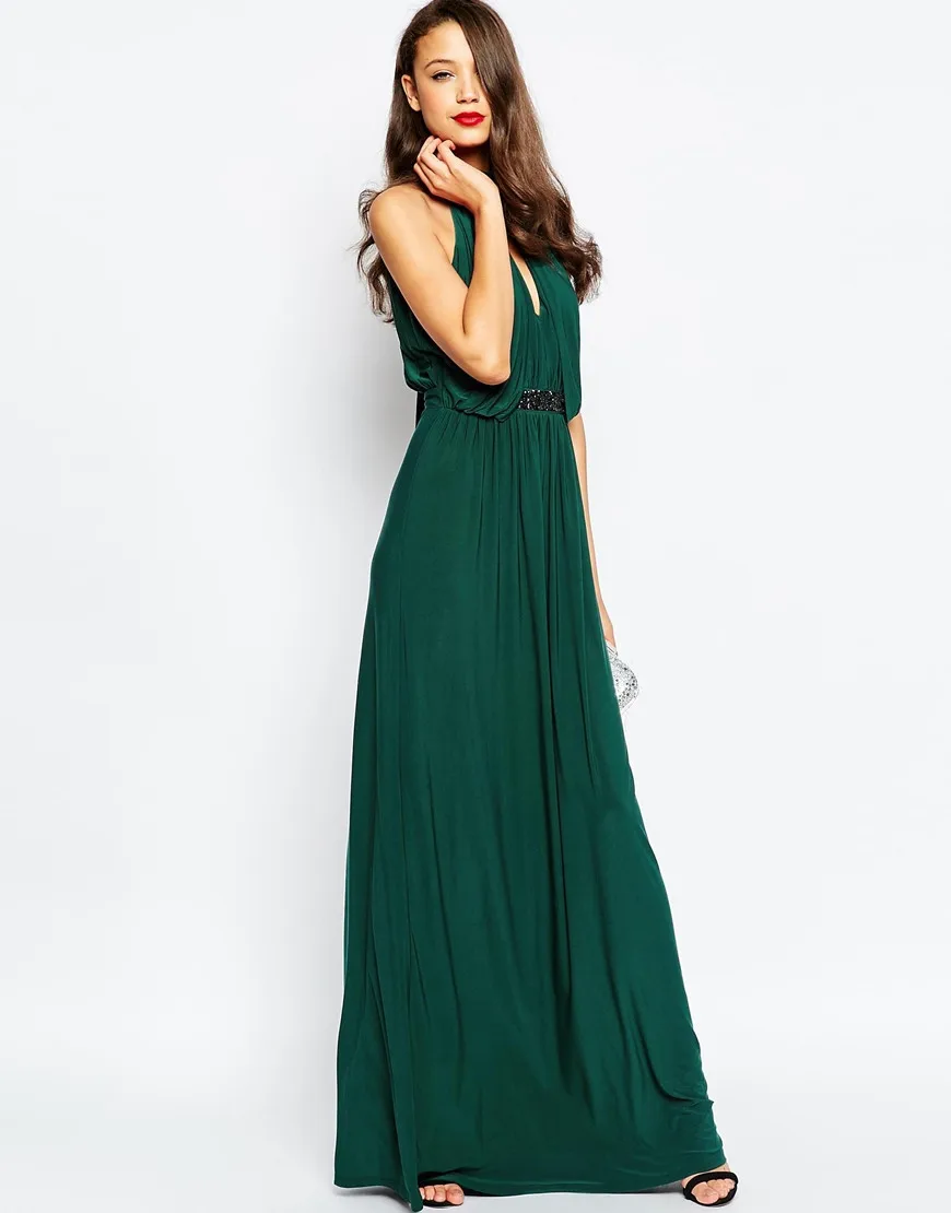 green embellished maxi dress