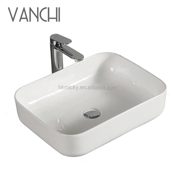 Porcelain Industrial Wash Basins Slim Edge Rectangular Above