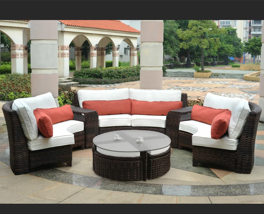 Rattan Sofa Set Curved Patio Furniture Set Sectional Rattan Garden Sofa