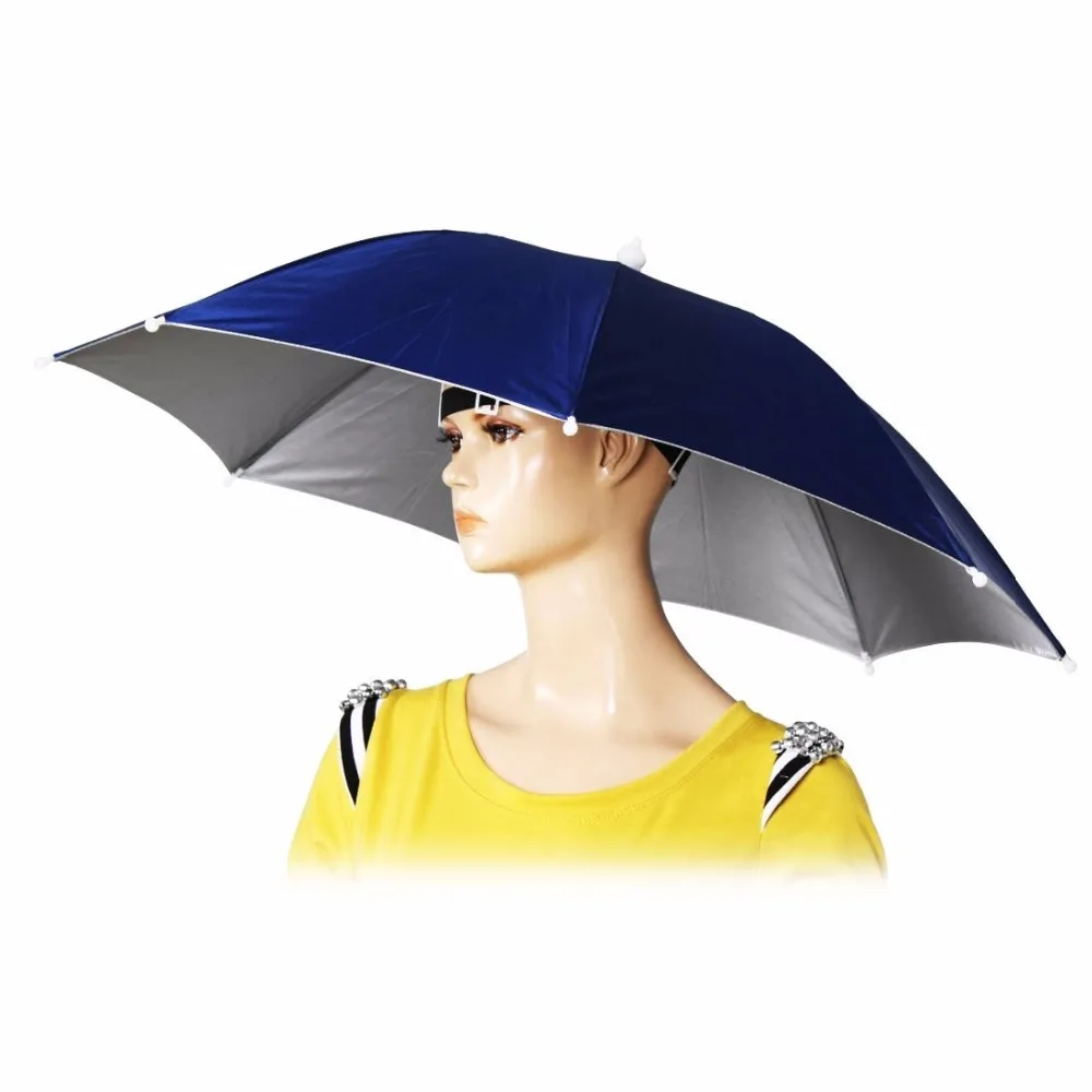 Umbrella Hat, Waterproof Foldable Portable Polyester Fishing Cap Elastic Headband Easy to Wear Sun Rain Multifunction Headwear Umbrella Hat for