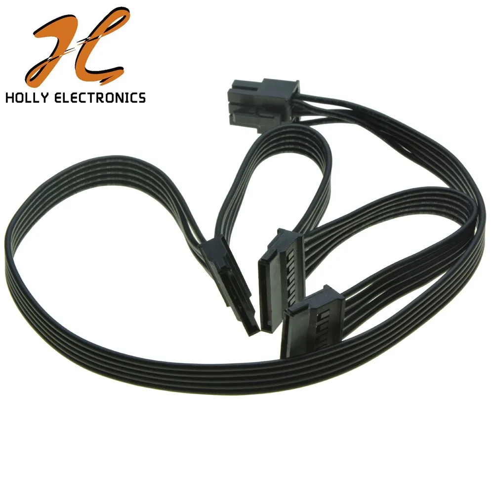 6 Pin Pcie Cable Male 1 To 3 Sata 15pin Female Power Supply Cable