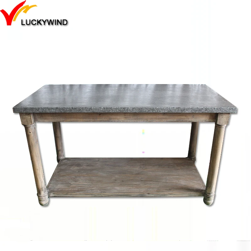Galvanized Zinc Top Rectangle Retro Solid Wood Coffee Table