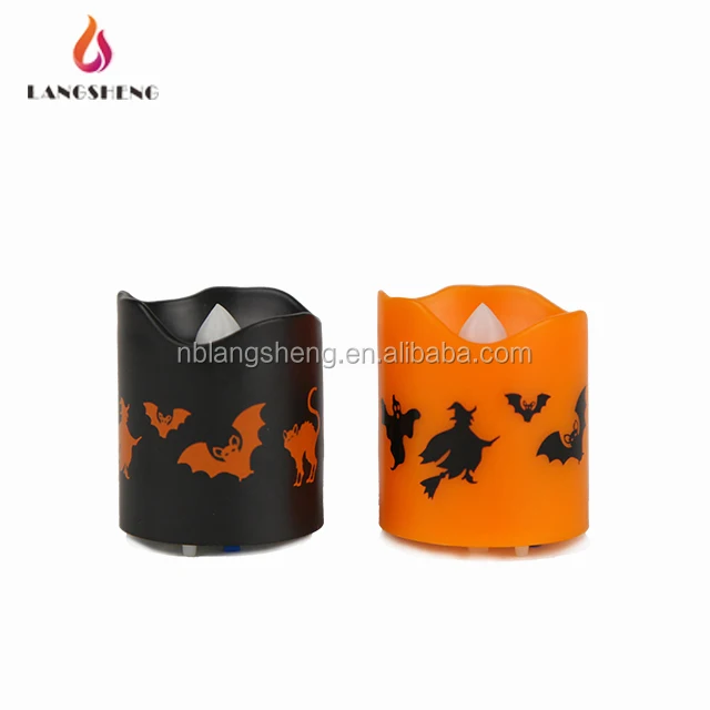 Hot-sale outdoor CR2032 battery operated halloween decoration style plastic pvc small led candle tea light with printing