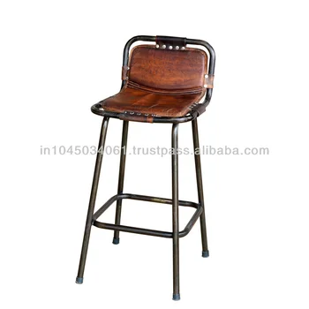 Vintage Heighted Leather Seat Bar Stool Living Room Chairs Vintage Heighted Leather Seat Bar Stool
