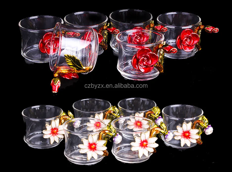 Heat Resistant Borosilicate Enamel Glass Tea Cup Set With Gift Box For