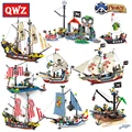 QWZ Pirates Series Black Pearl Ship Weapons Royal warships Model Building Blocks Kit Assembled Bricks Educational