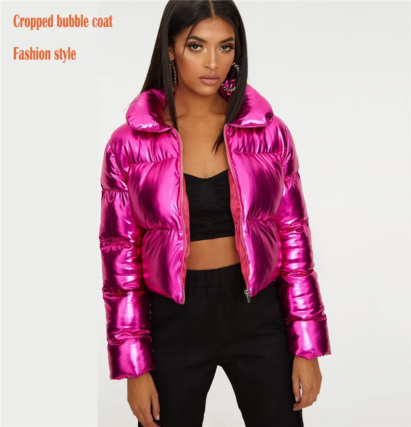 Women Winter Padded Puffer Down Shiny Cropped Bubble Coat Buy Shiny