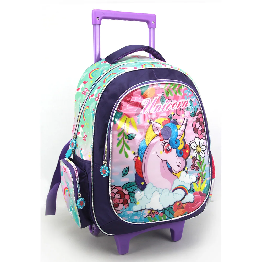 Wholesale Unicorn Children Trolley Backpack School Bag And Lunch Bag Set With Wheels For Kids
