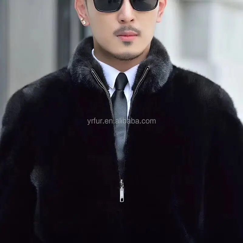 YR1130 Winter Good Quality Outfits Men Mink Fur Coats Black Men's Jackets