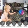 3 Pcs Golden Mandala Flowers Star Moon Duvet Cover Black Dark Blue Bedding Set Soft Quilt Cover Single Bed Cover