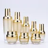 Gold Gradient Round Cosmetic Package Glass Bottle Sets with Bright Golden Cap