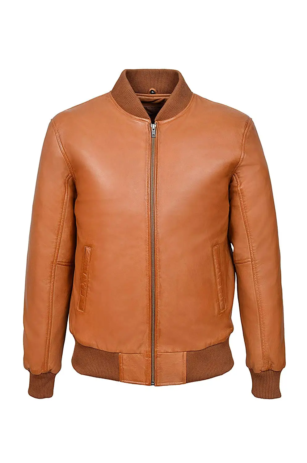 Smart Range 70's Classic Bomber Men's Tan Plain Napa Wax Biker Style Italian Fitted Real Leather Jacket 275P