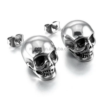 High Polished Skull Earrings Men S Stainless Steel Stud High Polished Skull Earrings Men S Stainless Steel Stud Silver Gothic