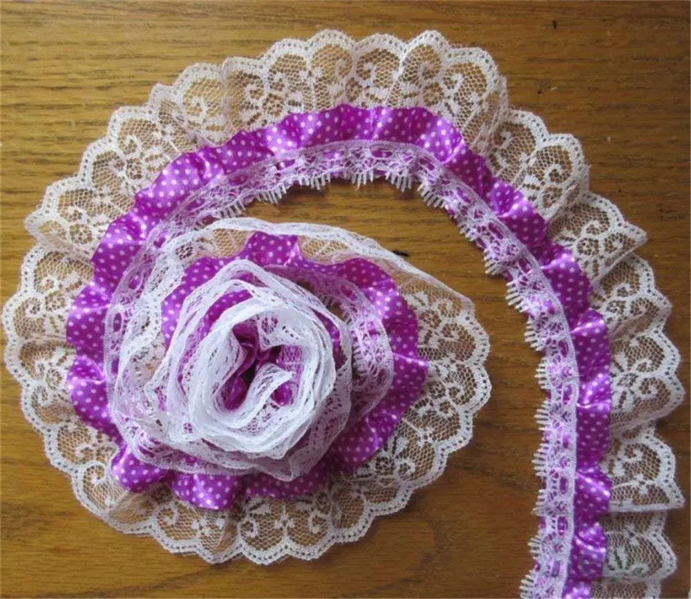 5 Yard 2-Layer Quality Pleated Organza Lace Edge Gathered Trim Ribbon 6 cm Width Vintage White Edging Trimmings Fabric Embroidered Applique Sewing Craft Wedding Dress DIY Decor Clothes Embellishment