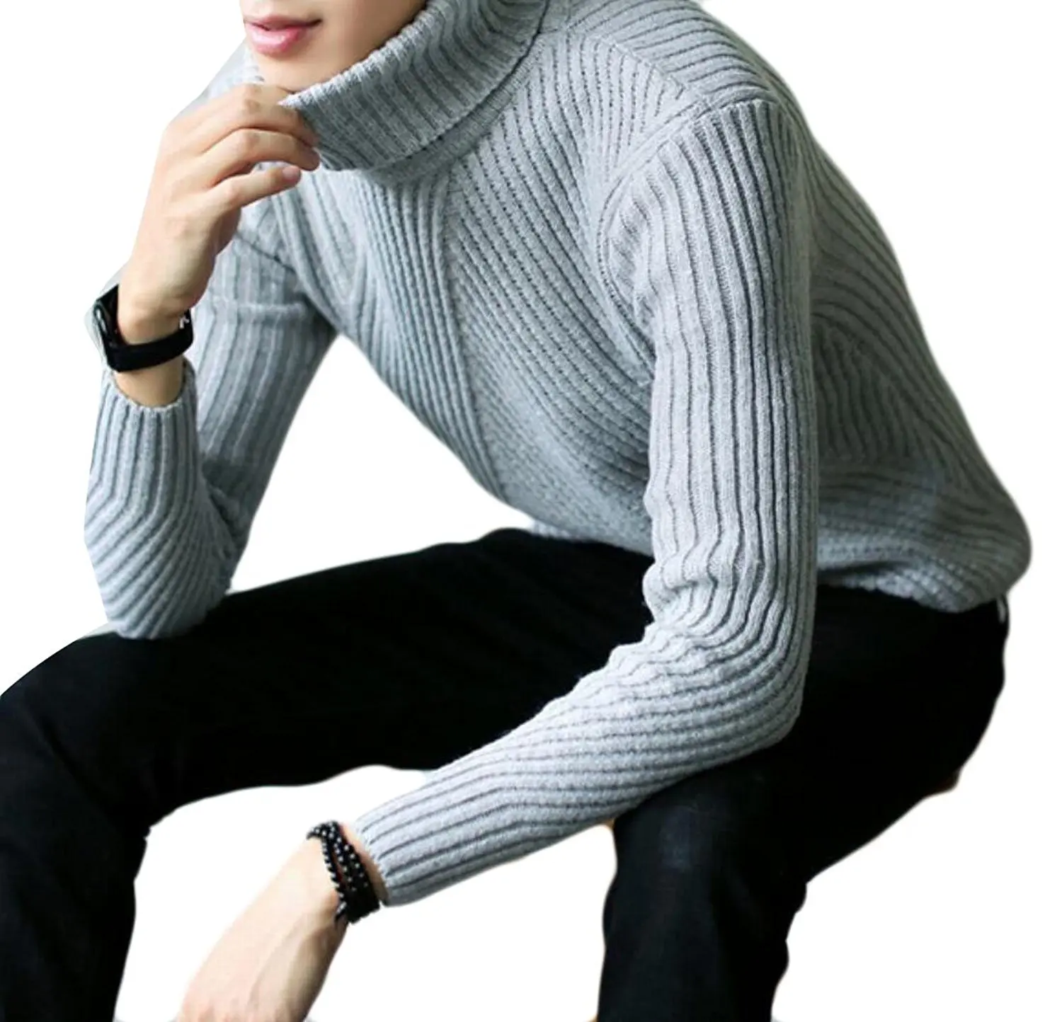WSPLYSPJY Mens Winter Knitwear Pullover Casual Mock Turtle Neck Long Sleeve Jumper Sweaters