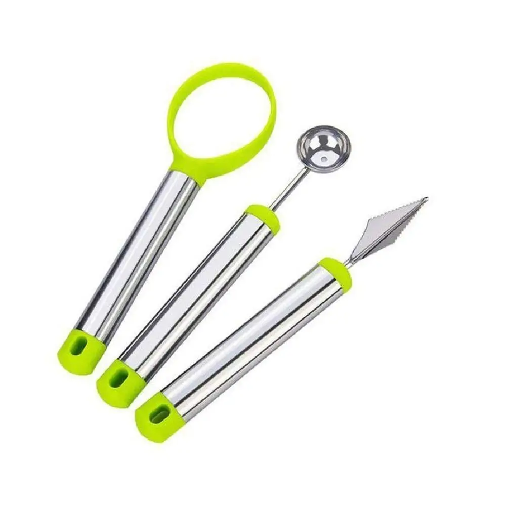 Fruit Engraving Knife,COMIART 3 in 1 stainless steel ice cream dessert carving knife kitchen essential tools fruit spoon