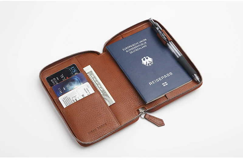 Customized Personalized Travel Zipper Leather Passport Case With Rfid