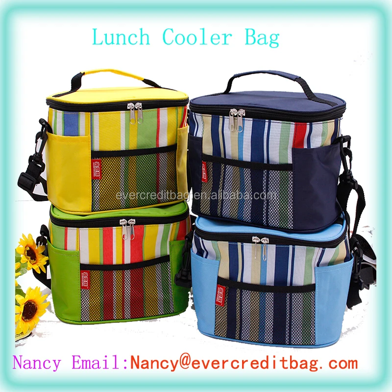 Fashion Stripe Oxford Thermal Cooler Bag   insulated thermal food carry bag With Shoulder Strap